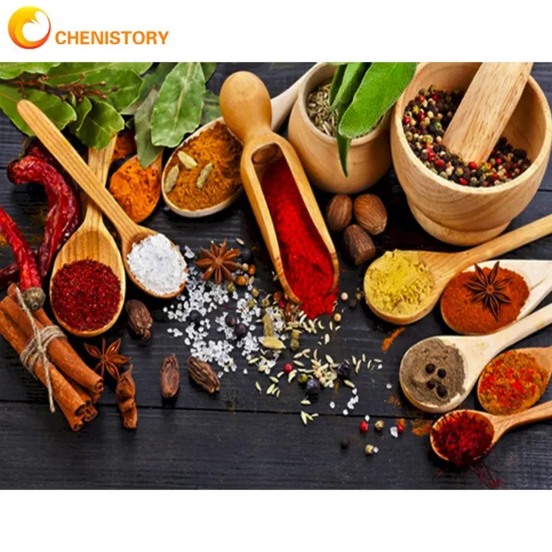 

CHENISTORY Kitchen Spice Scenery Oil Picture By Numbers Kits For Adults Children 60x75cm Framed Acrylic Color Canvas Painting