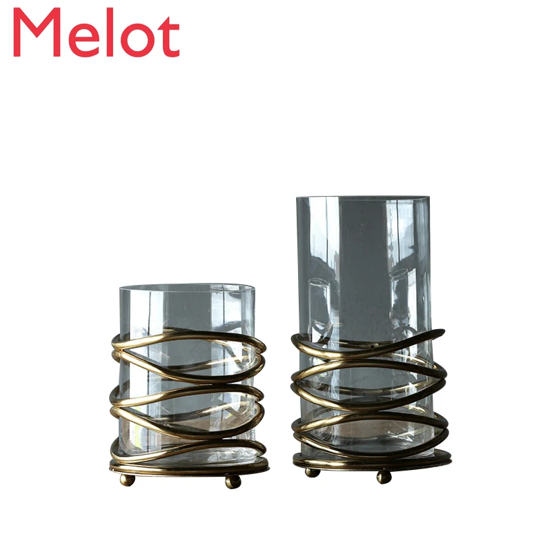 Handmade Glass Metal Vase Bookshelf Decoration Transparent Vase TV Cabinet Showcase Decoration living room decoration home vase