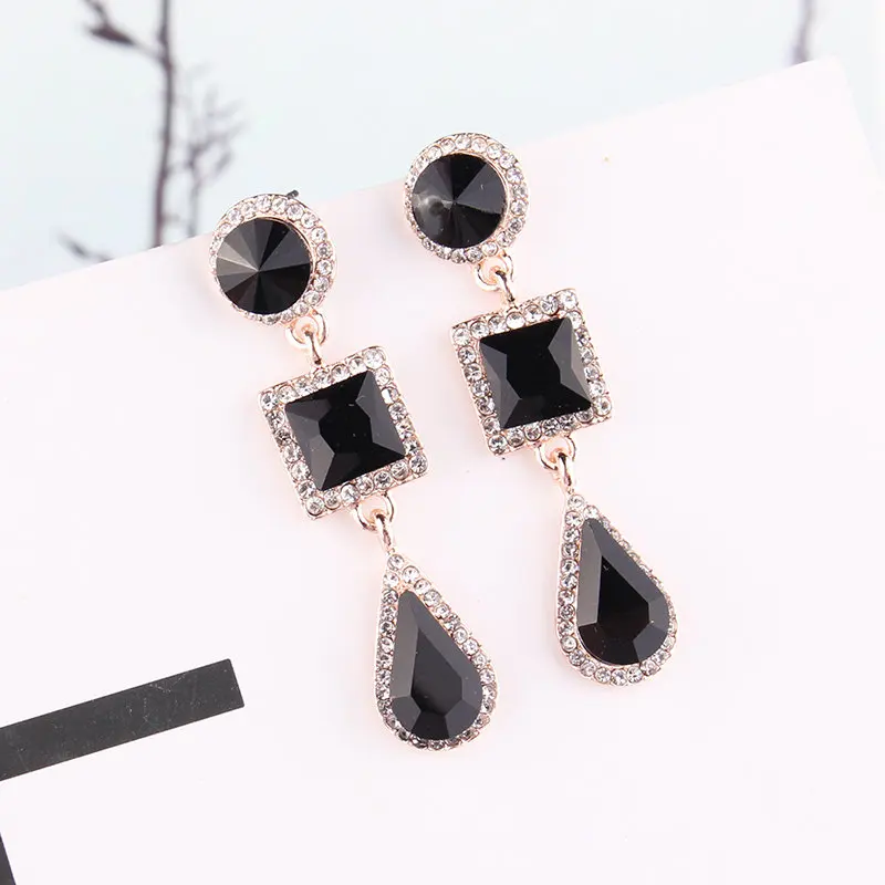 LUBOV Long Earrings White Blue Three Square CZ Stone Crystal Dangle Drop Earrings for Women Fashion Pendientes Jewelry Christmas