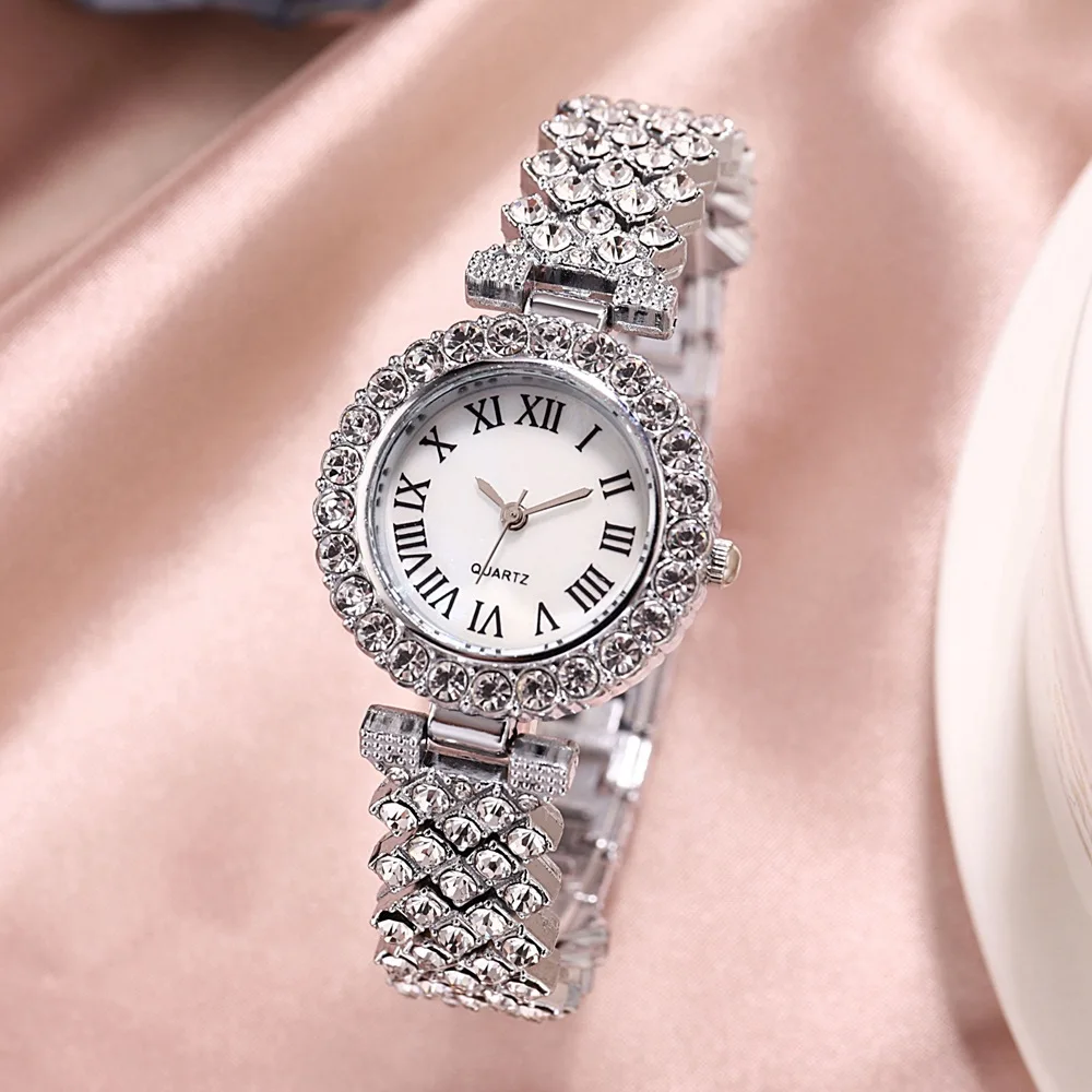 Luxo strass relógio feminino relógio de moda e pulseira conjunto senhoras relógio feminino montre femme relogio zegarek damski