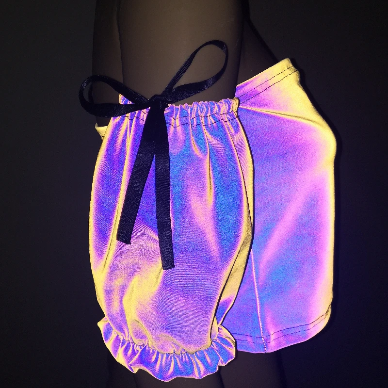 Colorido holográfico reflexivo dançarino topos feminino lanterna manga arco nó envolto peito colete festa palco pólo dança wear roupas