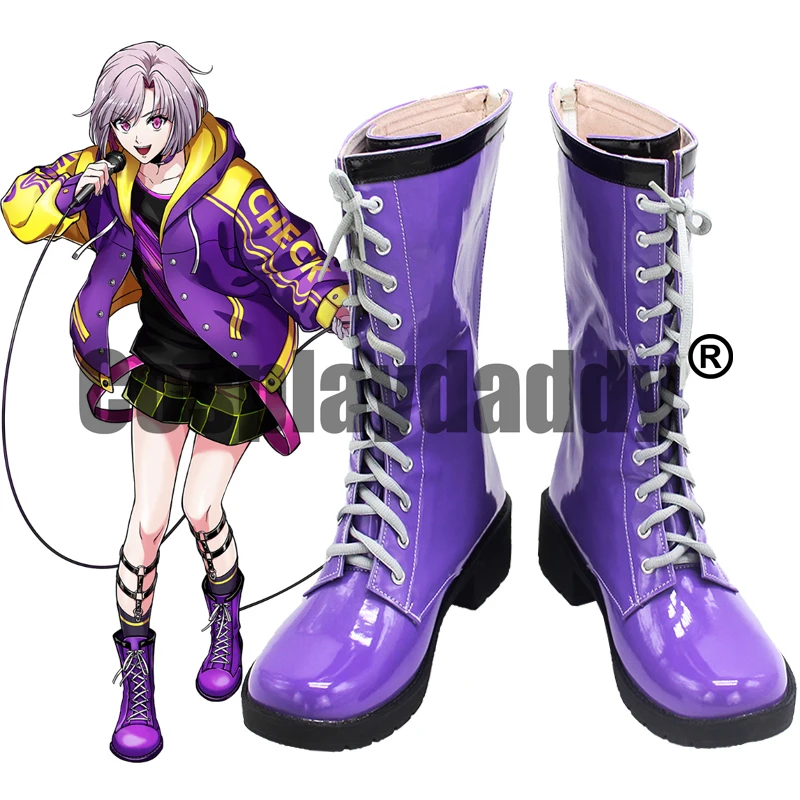 Argonavis from BanG Dream! Shu Ujigawa Epsilon Phi Cosplay Purple Shoes Lace-up Mid Calf Boots X002