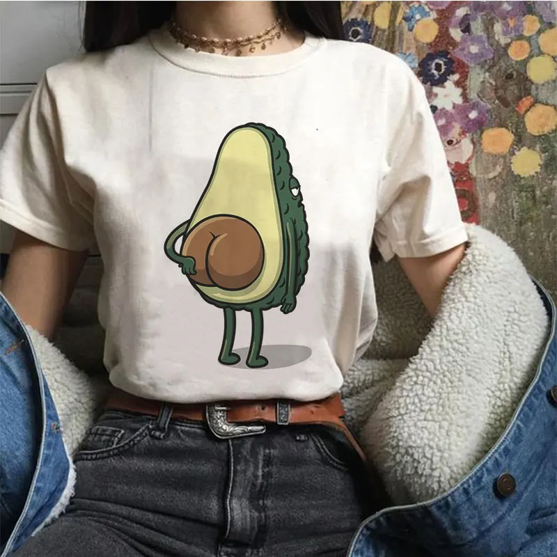 Avocado Vegan Women Print T Shirt Ulzzang 2020 Kawaii Cartoon Tshirt Harajuku 90s Graphic Female Tops T-shirt 90s Summer Clothes