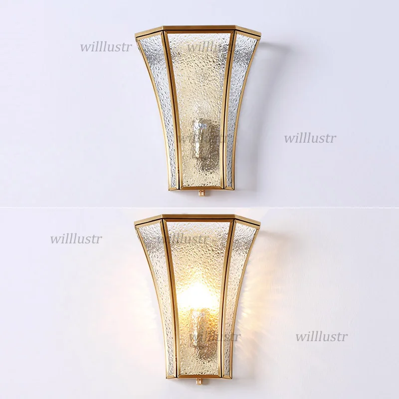 Glass Wall Lamp Copper Sconce Hotel Restaurant Mall Lounge Bedside Aisle Staircase Foyer Balcony American Country Style Lighting