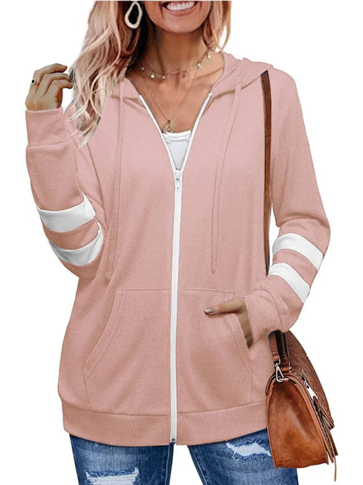 Women's 2021 Autumn and Winter New Solid Color Cardigan Hoodie Zipper Sweater