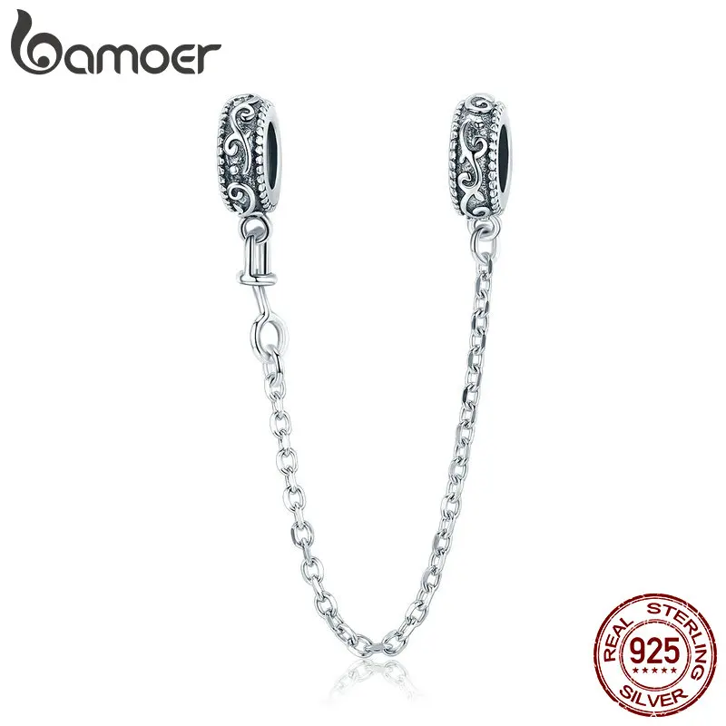 

Bamoer 925 Sterling Silver Vintage Vine Pattern Safety Chain with Silicone Stopper for Original Charms Bracelet SCC1546