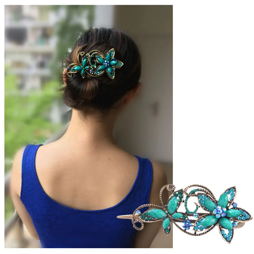 Morkopela Vintage Flower Hair Clip Metal Hair Claw Crab Big Women Banquet Hair Accessories Rhinestone Hair Jewelry