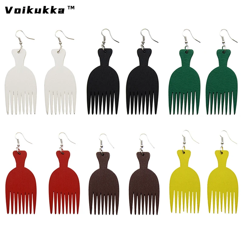 VOIKUKKA Jewelry Hot Sale Laser Engrave Multi-colored African Wood Comb Drop Dangle Women African Earrings For Gifts Accessories