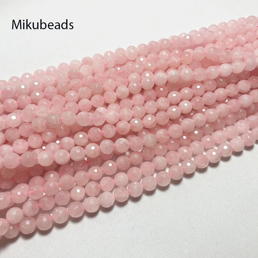 Natural Rosa Rosa Quartzo Cristal Facetada Pedra Redonda, Contas Soltas para Fazer Jóias, Colar DIY Strand, Atacado, 8mm, 15"