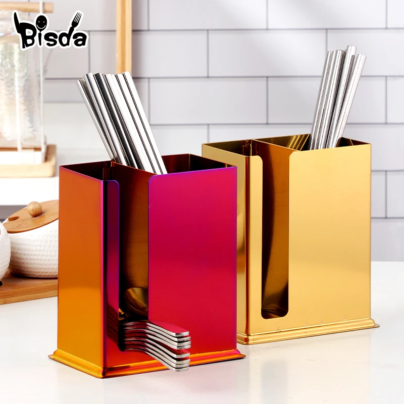 Chopsticks Storage Tube Multifunctional kitchen Storage Stainless Steel Chopsticks Spoon Holder Rack Home Tools canister set