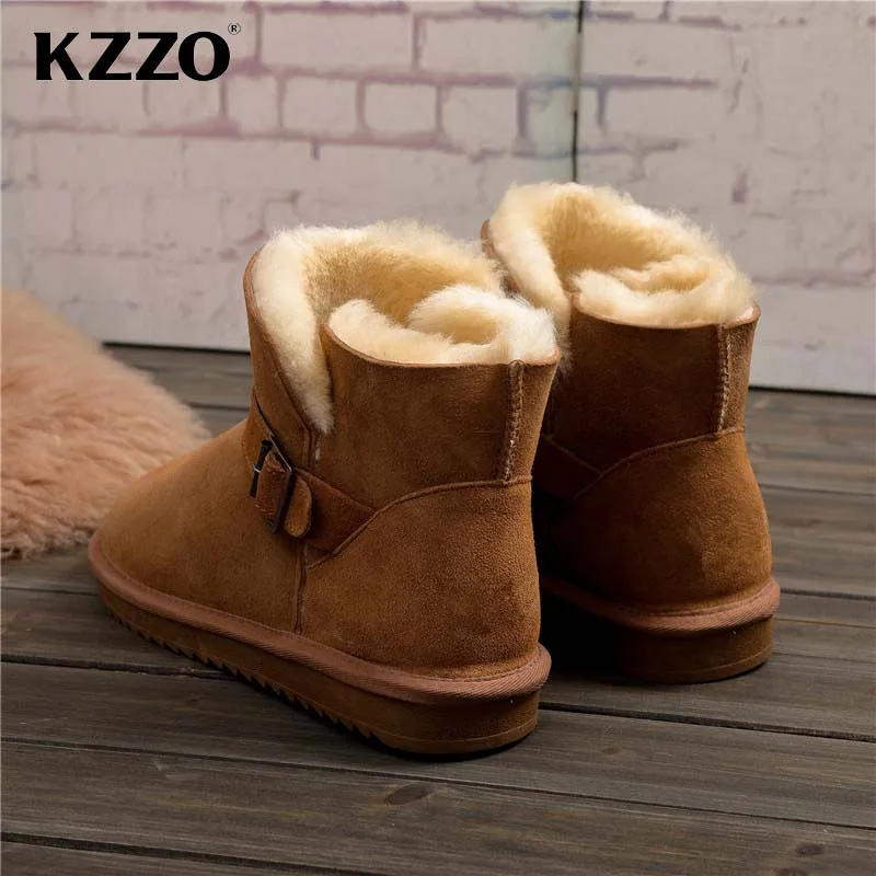 KZZO 2023 New Men Casual Real Sheepskin Leather Winter Snow Boots Natural Wool Fur Lined Keep Warm Shoes Waterproof Slip on