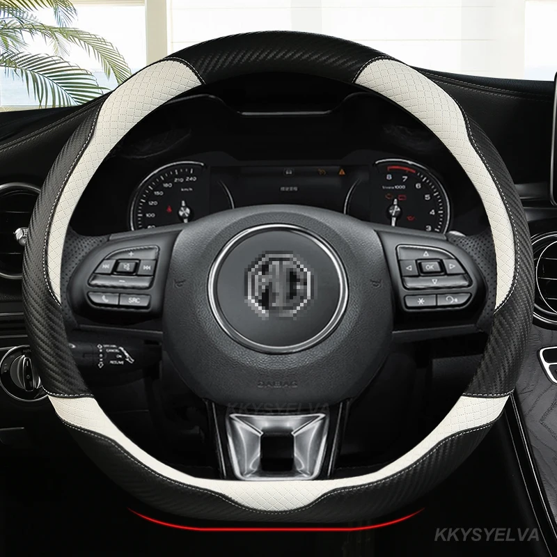 Carbon Fibre Leather Car Steering Wheel Cover 15 Inch/38cm for MG 3 5 6 7 ZS HS GS EHS EZS GT EV RX Currency Accessories