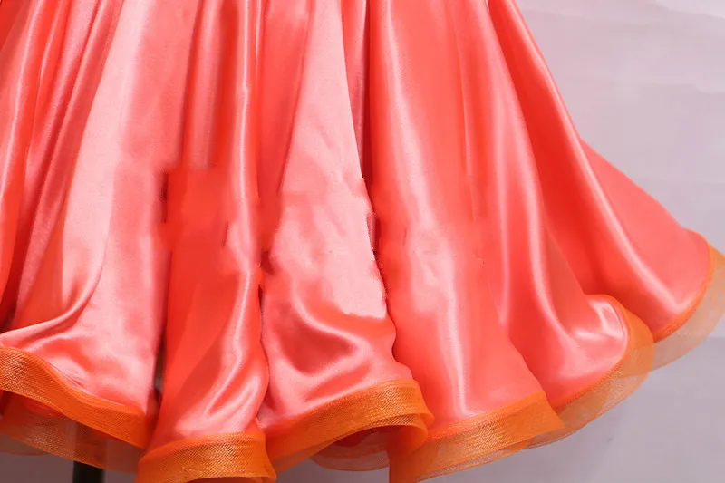 Latin Dance Competition Dress Performing Dress Princess Skirt, Fish Bone Curling Skirt, Orange Pink tassels #LD121