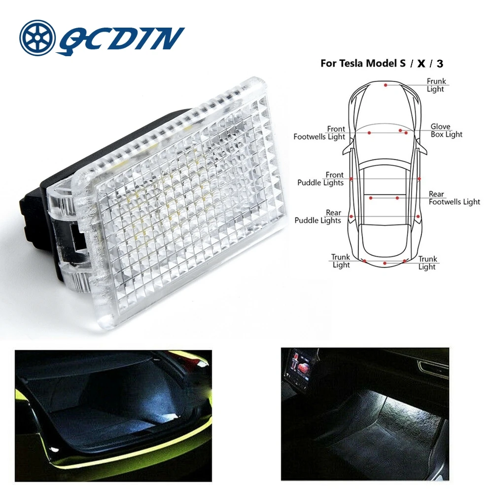 

QCDIN for TESLA Car LED Interior Light Door Trunk Footwell GloveBox Light for TESLA MODEL 3 X S Y Ultra Bright CANBUS LED Light