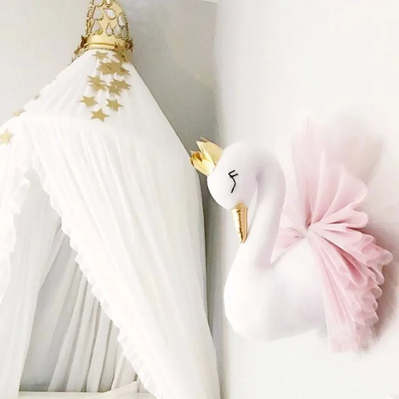 Baby Girl Room Plush Animal Head Swan Flamingo Wall Decoration Baby Stuffed Toys Girls Bedroom Accessories Decor Kids Child Gift