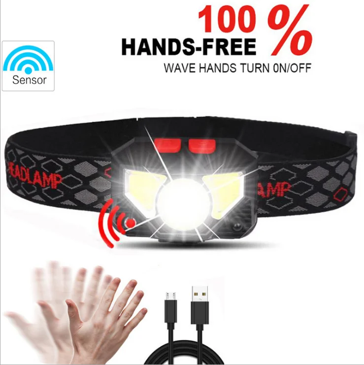 

Мощный светодиодный головсветильник фонарь с датчиком, Головной фонарь с зарядкой от USB, Головной фонарь, водонепроницаемый Головной фонарь для кемпинга, походов