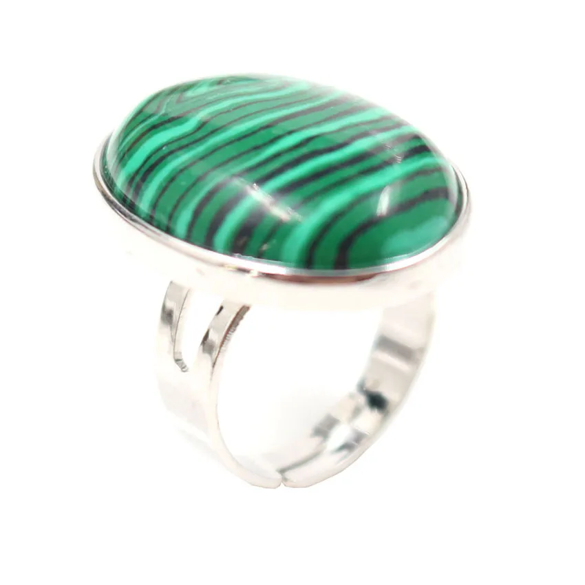 

Silver Plated Oval Shape Malachite Stone Resizable Finger Ring Black Lava Fashion Jewelry