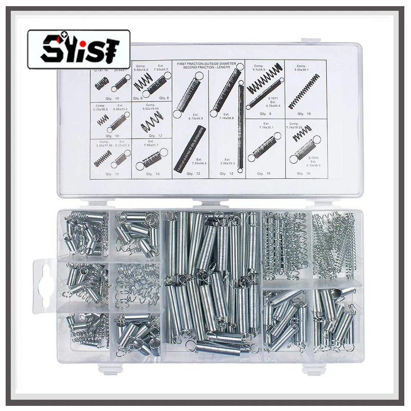 200 Pieces Metal Steel Spring Assortment Set | Zinc Plated Steel | Electrical Hardware Compression and Extension Springs Set