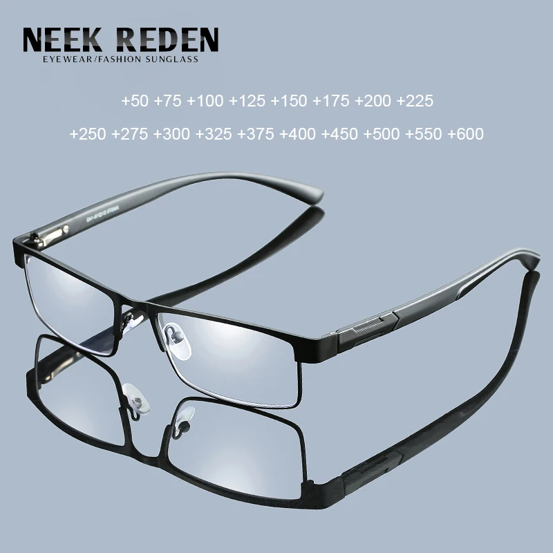 Men Square Reading Glasses Metal Frame Clear Resin Magnifier Eyewear Presbyopic Optical Glasses +0.5 +0.75 +1.25 +1.75 +6.0