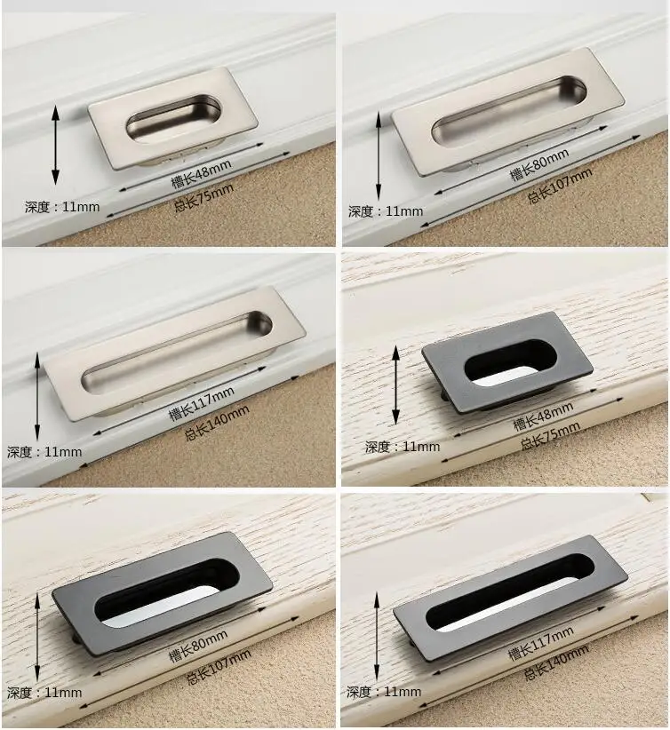 Trench Drawer Dark Handle Slotted Plane Wardrobe Cabinet Door Invisible Handle Black/silver Zinc Alloy Hole Pitch 64mm 96mm128mm