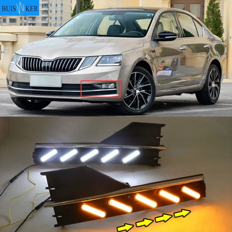 

2PCS Waterproof style 12V LED Car for SKODA OCTAVIA A7 2018 DRL Daytime running light with fog lamp hole