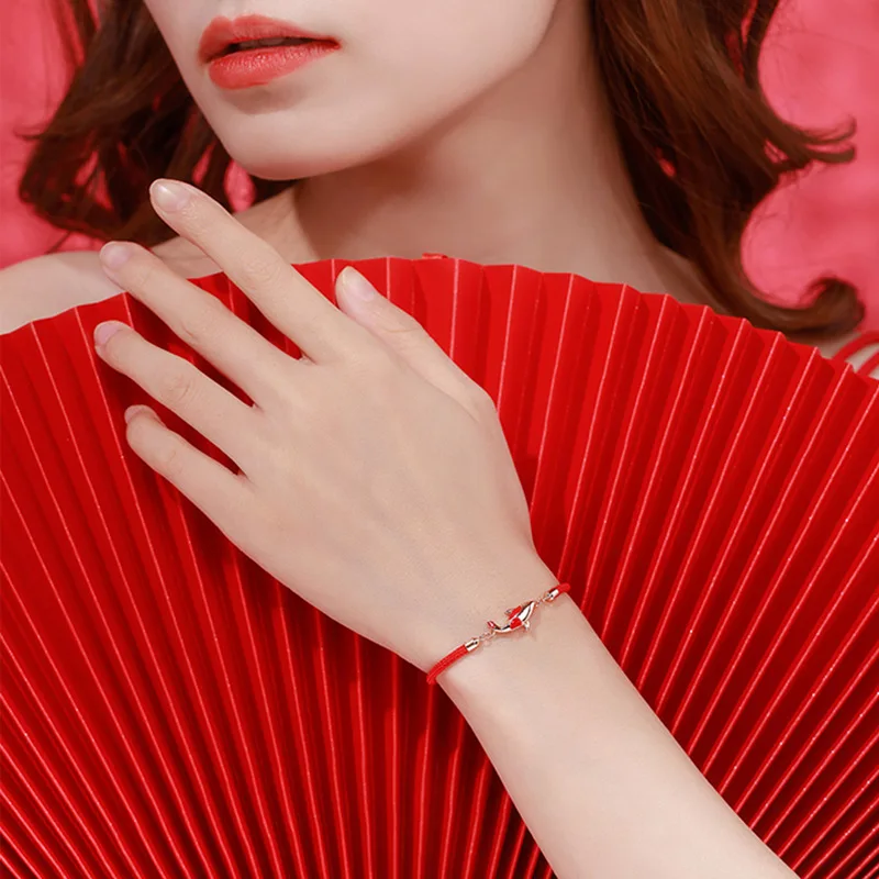 Chinese Style Trend New Lucky Red Rope Transit Koi Bracelet Korean Trend Fashion Wild Sweet Red Fish Girlfriend Gift Bracelet