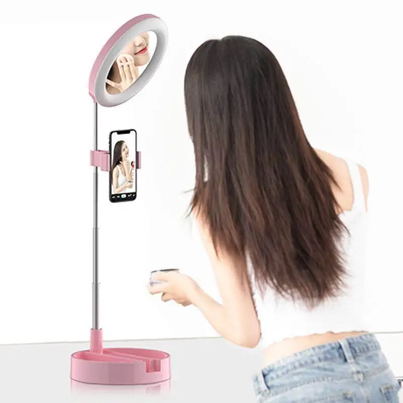 

Folding Integrated Ring Shaped Fill Light Mobile Phone Live Support Stand Makeup LED Ring Light Ring Mirror Light