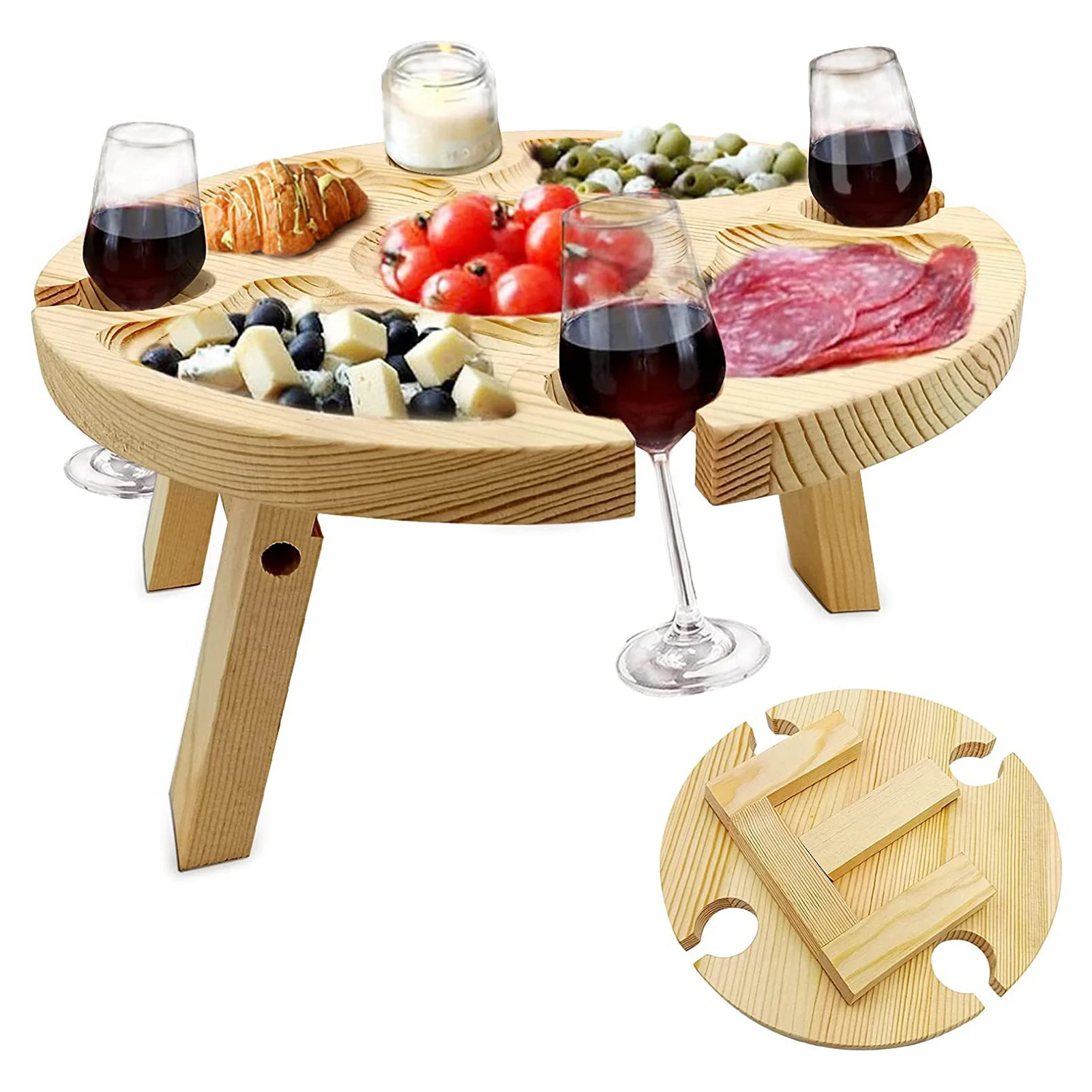 

Folding Wine Table Outdoor Portable Wooden Folding Picnic Table Easy To Carry Wine Rack Support Dropshipping