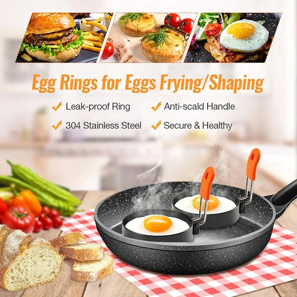 Kitchen Frying Egg Tool Metal Ring Round Fried Poached Egg Mold With Handle Non-stick Egg Tool Kitchen Cooking Accessories