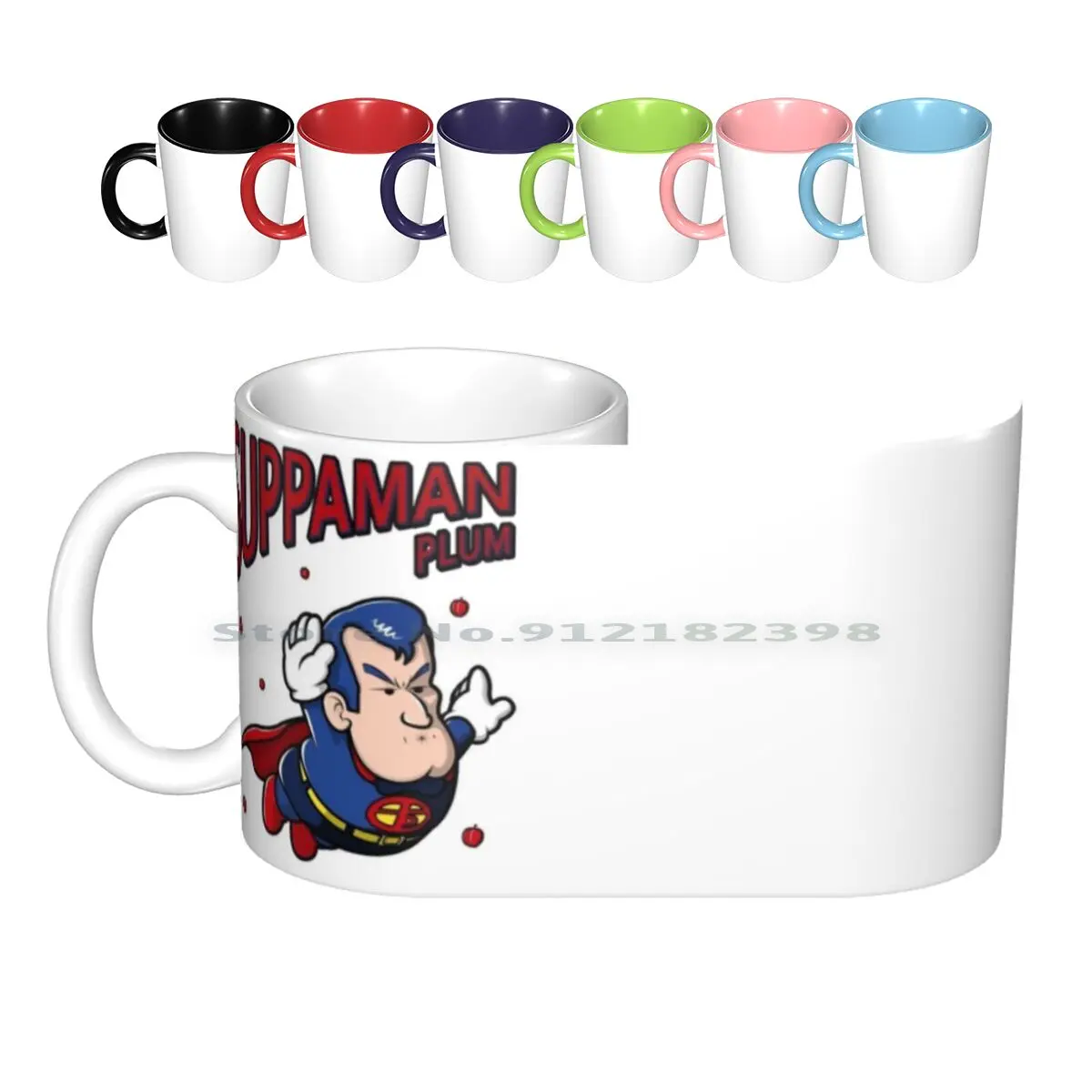 Suppaman Plum Ceramic Mugs Coffee Cups Milk Tea Mug Suppaman Supaman Dr Slump Arale Arare Plum Plums Fruit Super Hero