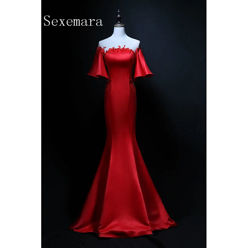 Frete grátis 2018 novo design do vintage artesanal vermelho sereia festa de formatura vestido de noite meia manga mãe da noiva vestidos