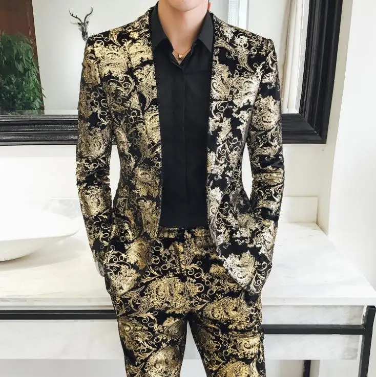 

Plus HOT Tide Non-iron size pleuche Jackets Spring Autumn New Korean Men's Casual Flower Suit Chinese Style Slim Fit Small Suits