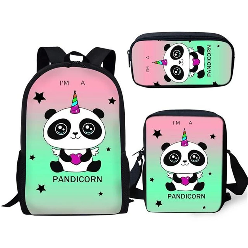 3 unids/set niños mochila Panda de dibujos animados de impresión bolsas para la escuela de niñas adolescente mochila chico estudiante principal libro de viaje, bolsa de