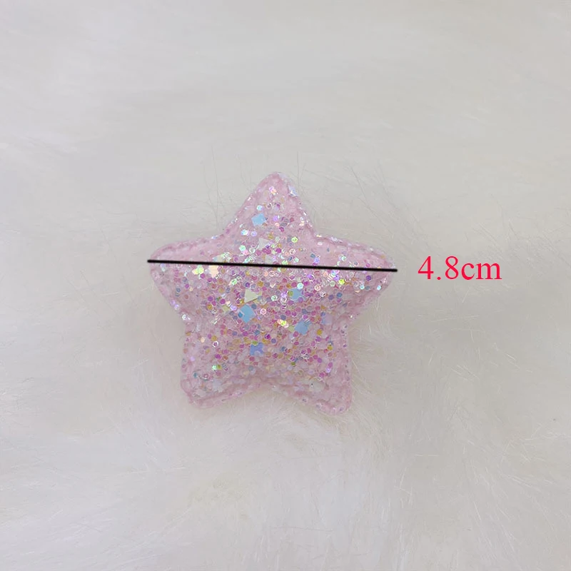 40Pcs/LOT 4.8CM Mix Five Colors Glitter Shiny Star Padded Appliques For DIY Handmade Children Hair Clip Accessories Patches