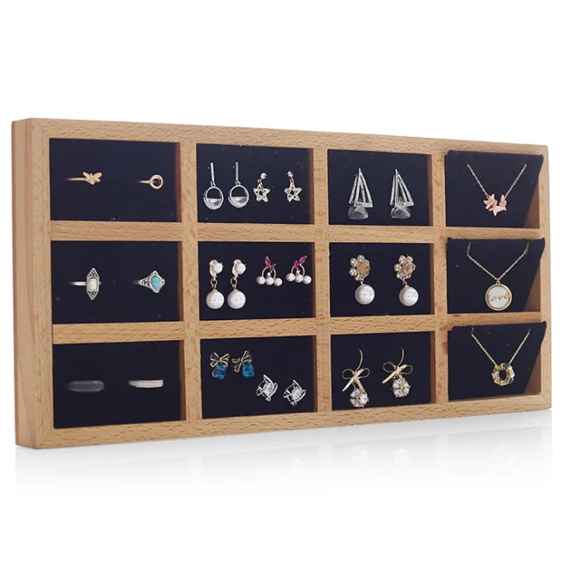 

Wood Plate Jewelry Rack Counter Display Tray Earring Rack Jewelry Storage Box Ring Bague Choker Necklace Display Stand Holder