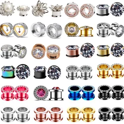 2pcs 3-20mm Stainless Steel Piercing Flower Ear Plugs And Tunnels Skull Ear Strecher Expander Saddle Punk Piercing Jewelry