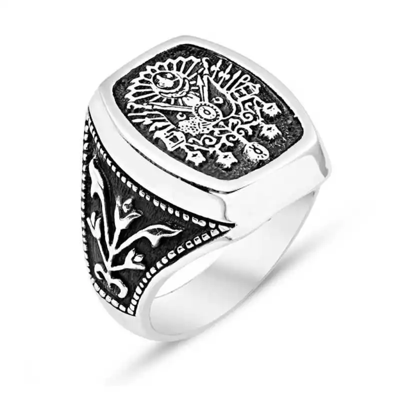 Silver Ottoman Crest Men's Ring - 925 Sterling Men's Jewelry Wedding Birthday Gift - Box - Men - Fashion - Botiva - Size - Turkish - Patterned Embroidery