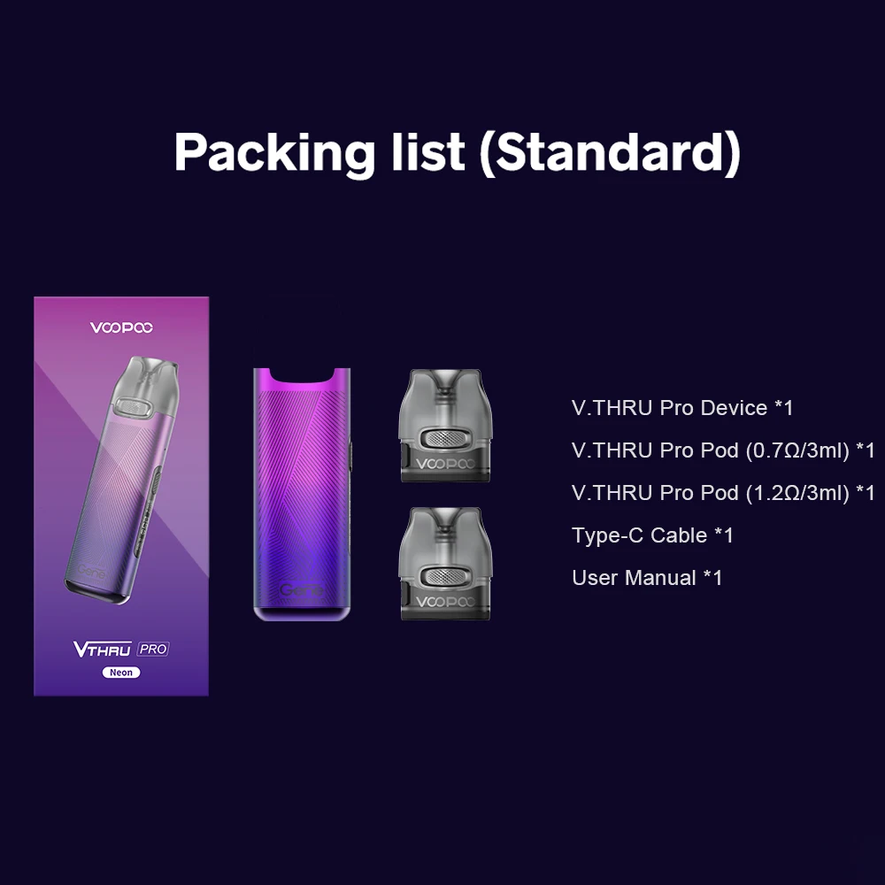 VOOPOO ufficiale V Thru Pro Pod Kit 900mAh batteria 3ml 0.7ohm 1.2ohm cartuccia Pod USB-C carica E-sigaretta schermo OLED da 0.69''