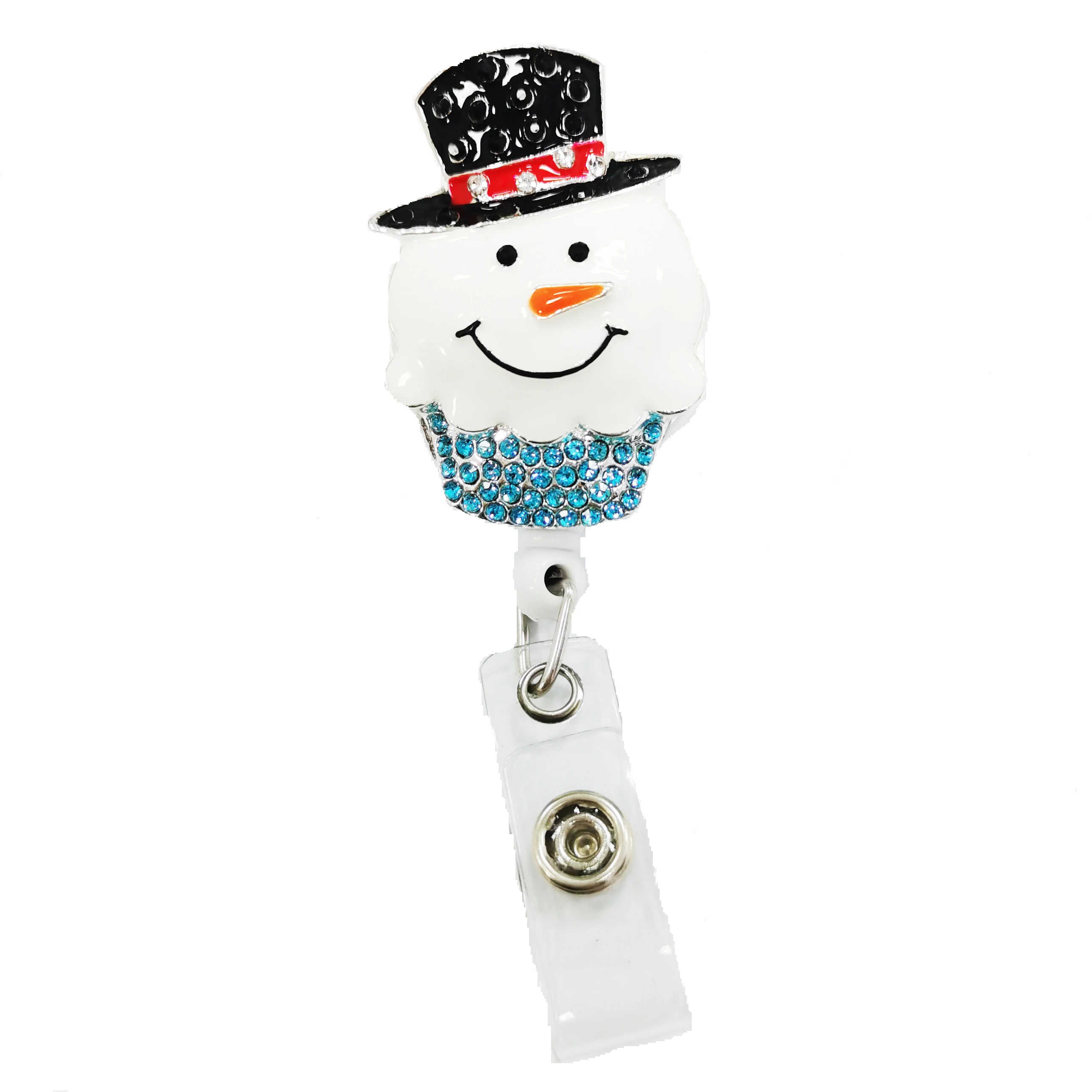 20 pcs/lot New Arrival Lovely Snowman Christmas Rhinestone Retractable ID Badge Reel For Gift