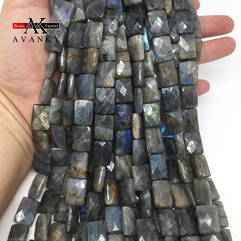 Pedra natural blu-ray labradorite grânulos facetado forma retângulo solto para fazer jóias diy colar pulseira 15 888x12mm