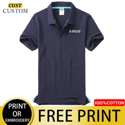 Men's 100% Cotton Short-sleeved Polo Shirt, Company Custom Printed Logo, Personalized Design, High-quality Pure Cotton Polo