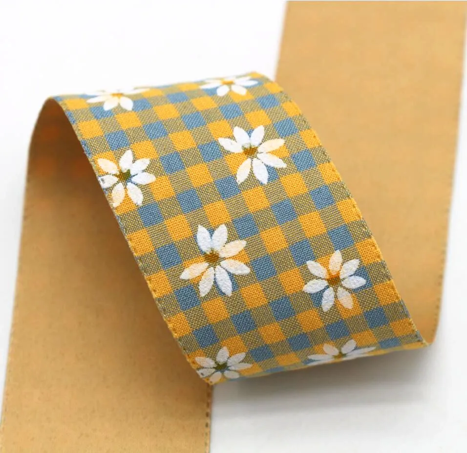 10 Yards 38MM Plaided Daisy Ribbon DIY Handmade Material Headdress Hair Bows Clothing Handmade Accessories