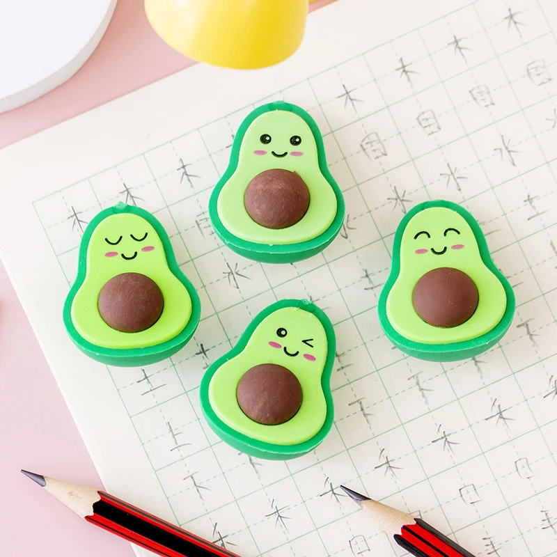 

1 PCS Cute Kawaii Avocado Student Stationery School Office Supplies Children Erasers For Kids Gift Creative Pencil Rubber Eraser