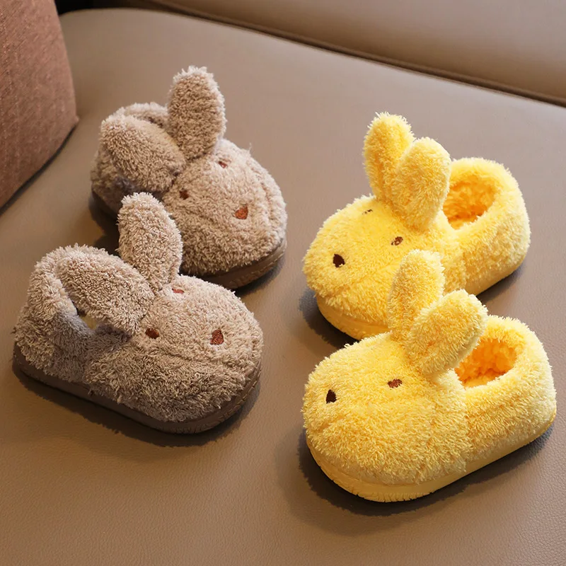 2022 Kids Shoes Winter Indoor Non-slip Cute Rabbit Cotton Home Slippers Baby Girls Slippers Funny Slippers Girls Home Shoes