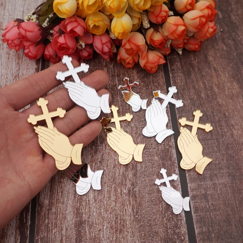 Small Acrylic Pray Tags With Cross Design Bless At Home Church Christmas Baptism Decoration Accessories Communion Favor Tags