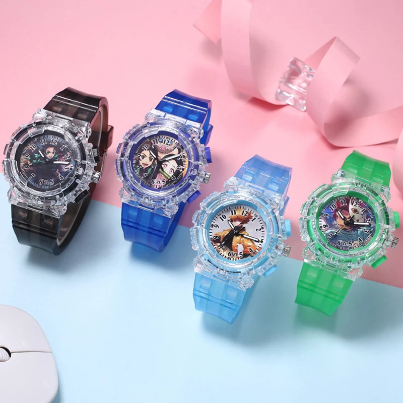 Anime LED Luminous Children's Watch Boys and Girls Watches Kawaii Cute Plastic Stainless Steel Products