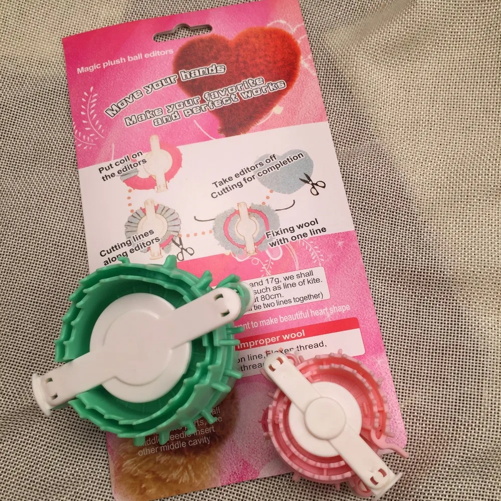 Free Shippng Pompom Maker sweet heart ball Pattern maker crafts tools 2 sizes 50mm 70mm Knitting tool for Needlework