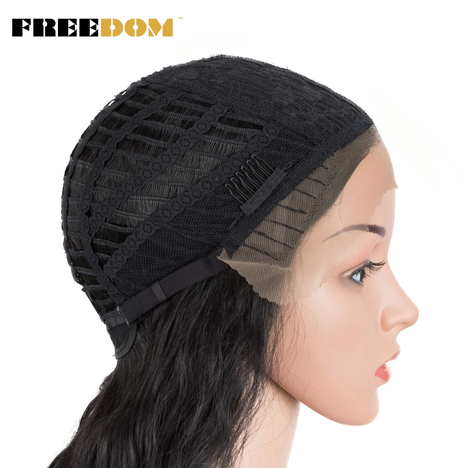 FREEDOM Synthetische Lace-Front-Perücke, lange, tief gewellte Ombre-Blond-Ingwer-Perücke mit Spitze für schwarze Frauen, hitzebeständige Cosplay-Perücke – Detail 16
