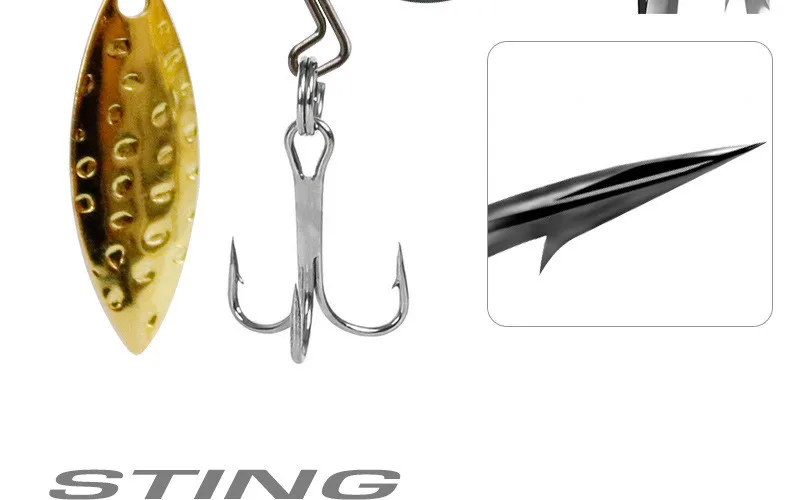 Fischform-Jigkopfhaken, einzelner Drillinge, kräftige Haken, Stachelköder, Teslon, 7 g, 10 g, 17 g, mit Rotationsspinner, 1 Stück im Angebot – Detail 3