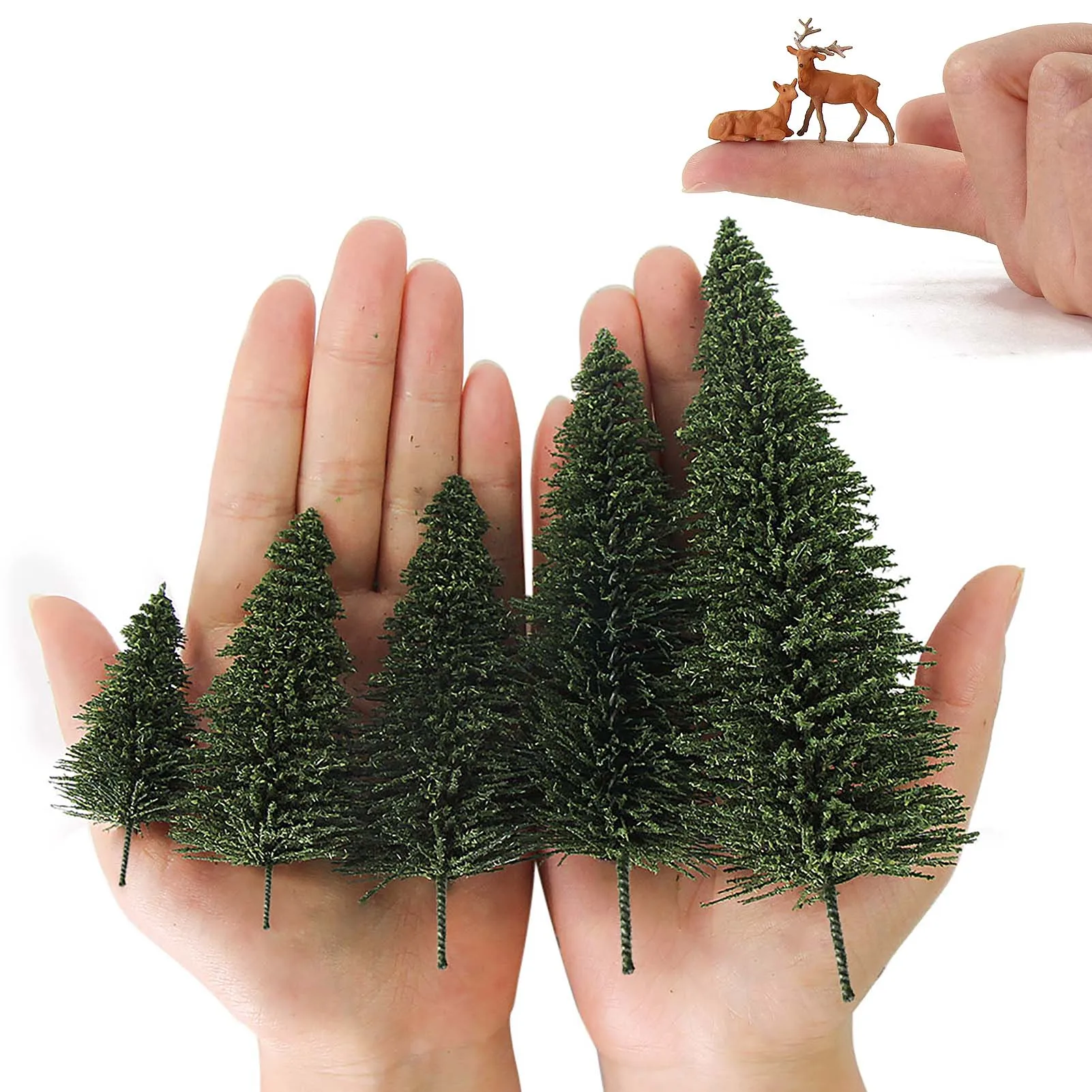 20pcs HO O N Z Scale Model Pine Trees with 4pcs 1:87 Moose Deer Railway Layout Mini Scenery S0804M